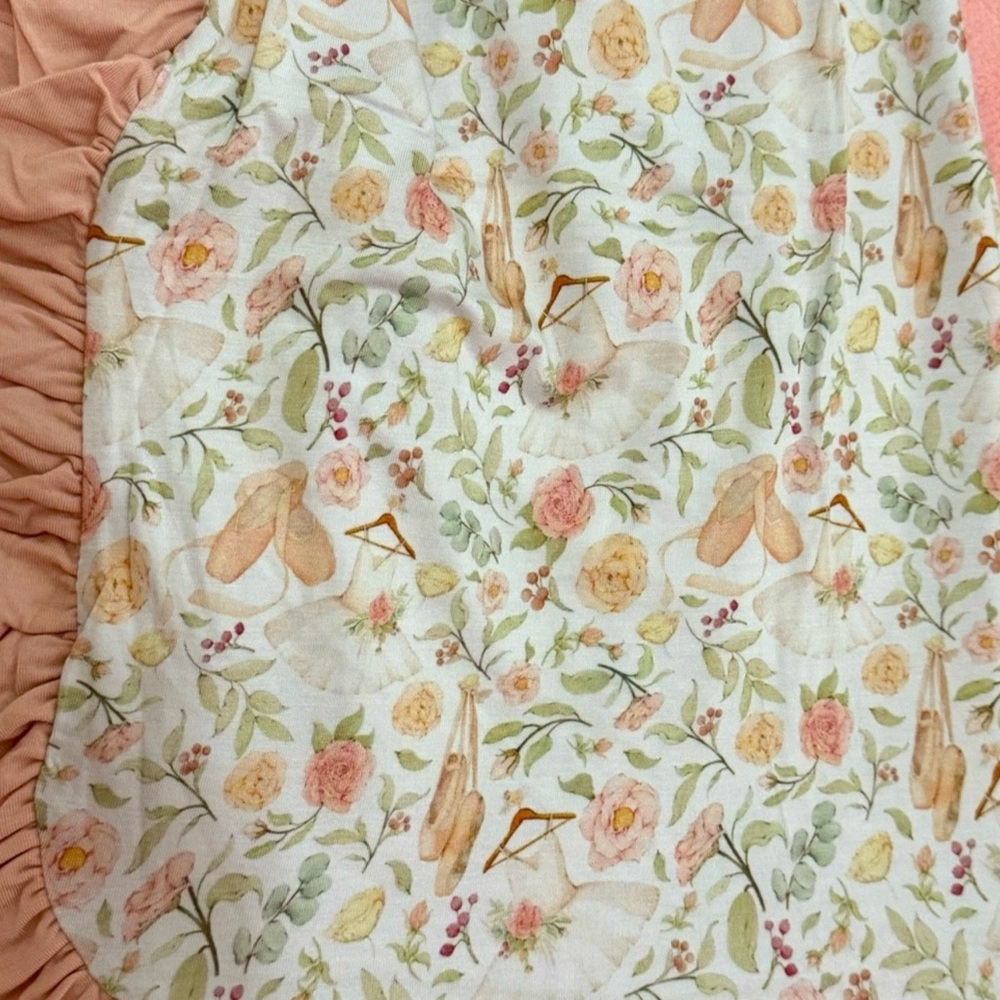 Cream and Pink Floral Blanket with Ruffle Detail